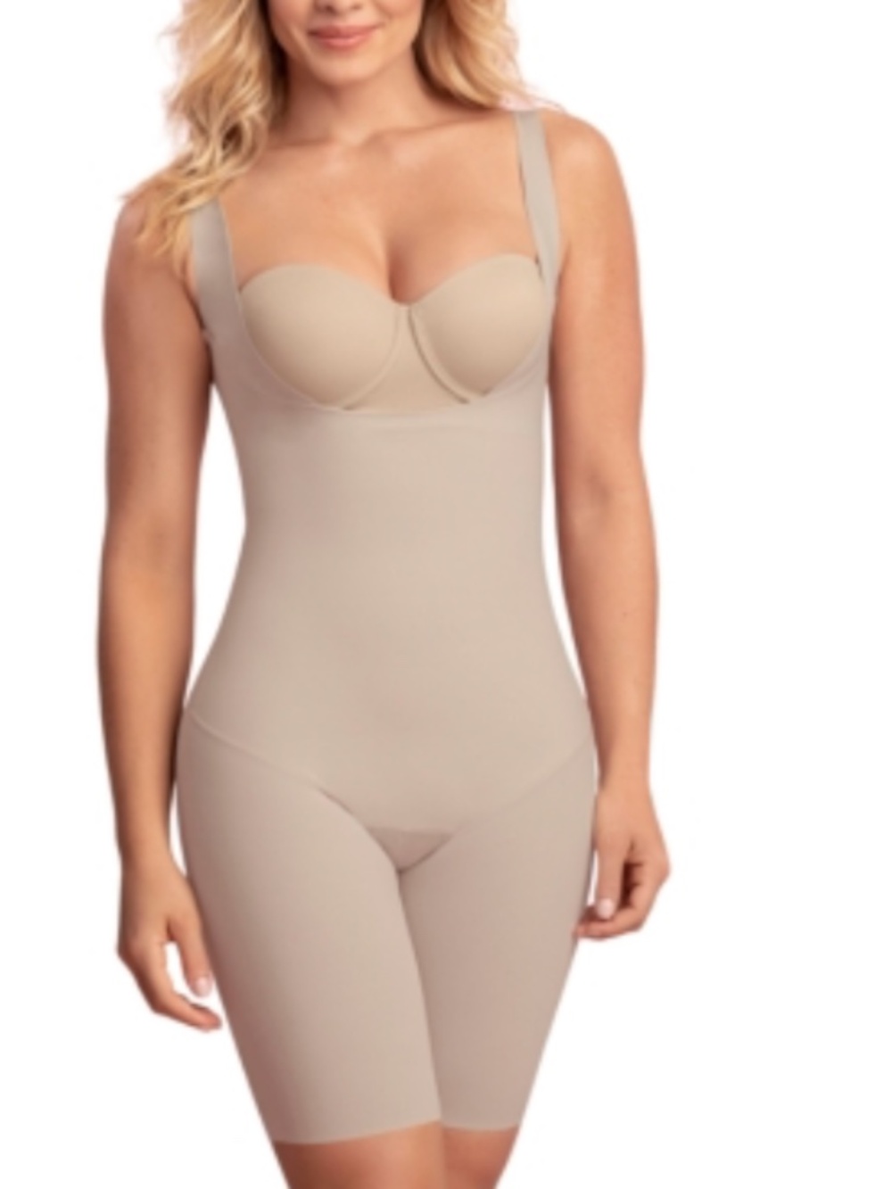 Leonisa Women's Undetectable Step-in Mid-Thigh Body Shaper - Light Beige-